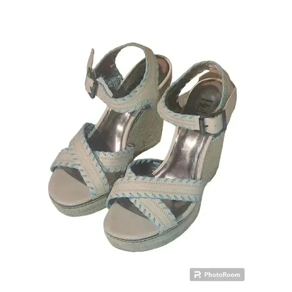 Womens Reba Gisela Strappy Wedge Size 8.5 Nude Turquoise Espadrille Open Toe